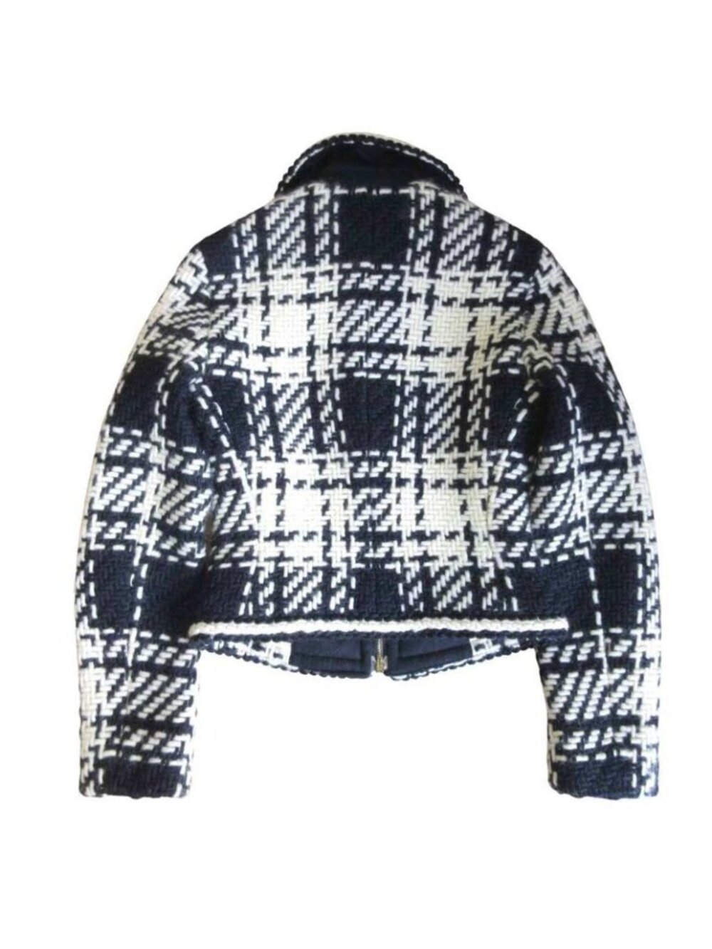 ★SOLD★ Celine Wool Tweed Short Jacket Macadam Logo Knit Blouson Check White - Picture 3 of 9